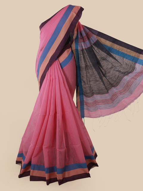 

Pothys Pink Solid Cotton Blend Saree