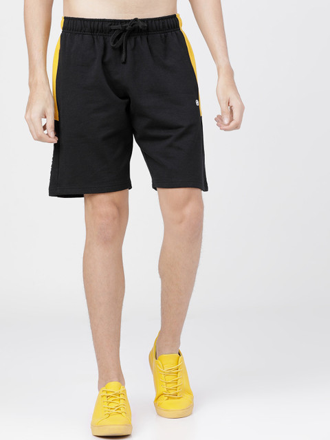 

Ecko Unltd Men Black & Yellow Solid Slim Fit Regular Shorts