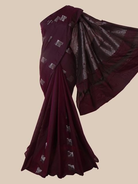 

Pothys Aubergine & Silver Woven Design Saree, Purple