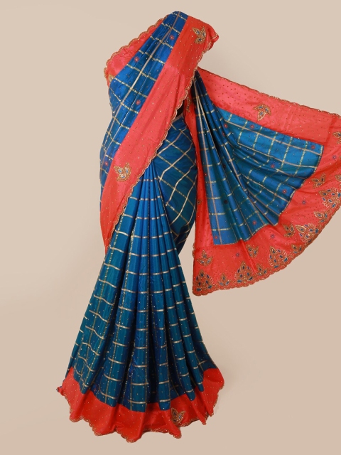 

Pothys Blue & Red Art Silk Checked Saree