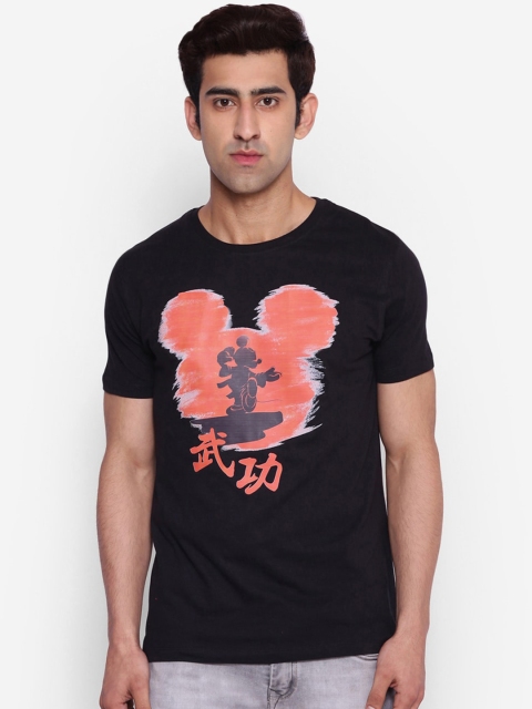

Mickey Mouse Family Men Black & Coral Orange Printed Round Neck T-shirt