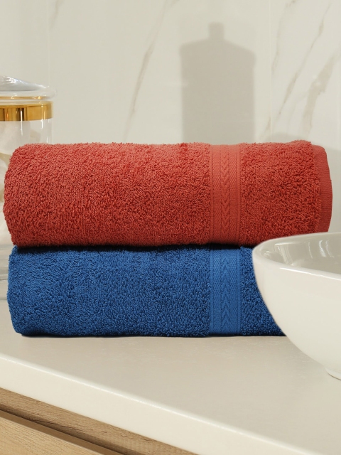 

Trident Unisex Set Of 2 Grey 400 GSM Bath Towels, Red