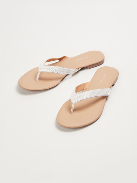 

Melange by Lifestyle Women White Solid PU T-Strap Flats