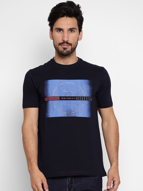 

Richlook Men Navy Blue Printed Round Neck T-shirt