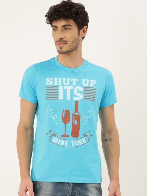 

QUANCIOUS Men Blue Printed Round Neck Sustainable Organic Cotton T-shirt