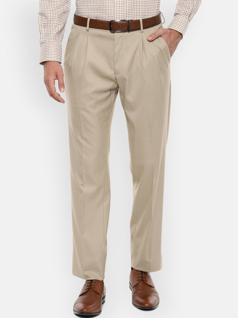 

Louis Philippe Men Beige Regular Fit Self Design Formal Trousers