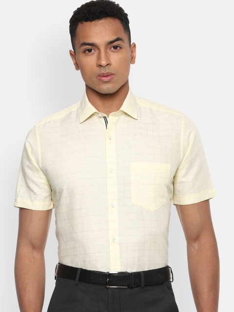 

Van Heusen Men Yellow Cotton Linen Regular Fit Checked Formal Shirt
