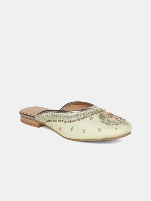 

W Women Green Embellished Fabric Mojaris