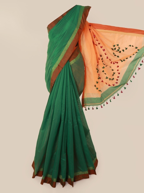

Pothys Green Solid Cotton Blend Saree