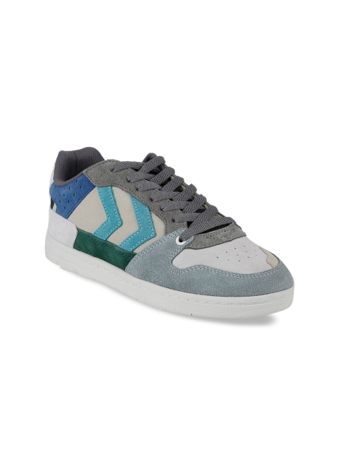

hummel Unisex Blue & Grey Striped Suede Sneakers Casual Shoes