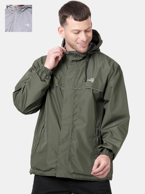 

t-base Men Olive Green & Grey Solid Waterproof Reversible Rain Jacket