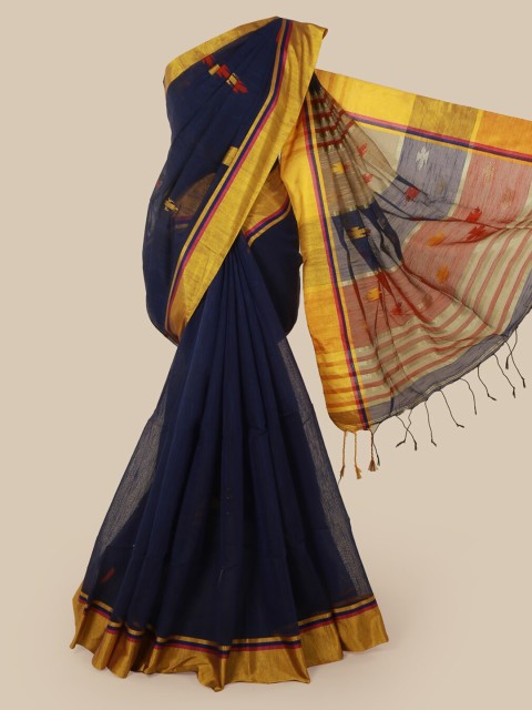 

Pothys Blue Solid Cotton Blend Saree