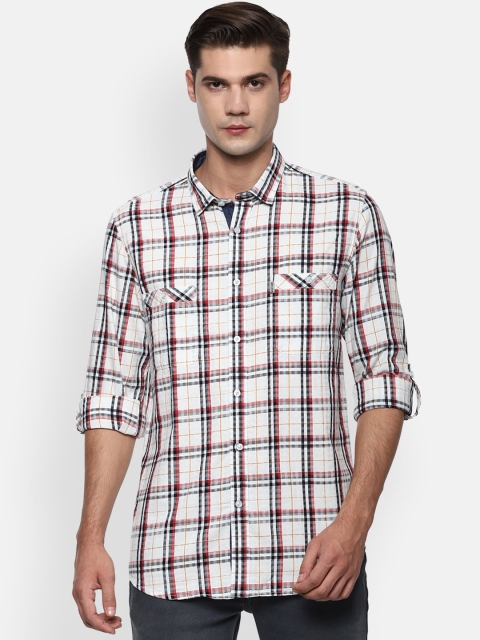 

Louis Philippe Jeans Men White Cotton Slim Fit Checked Casual Shirt