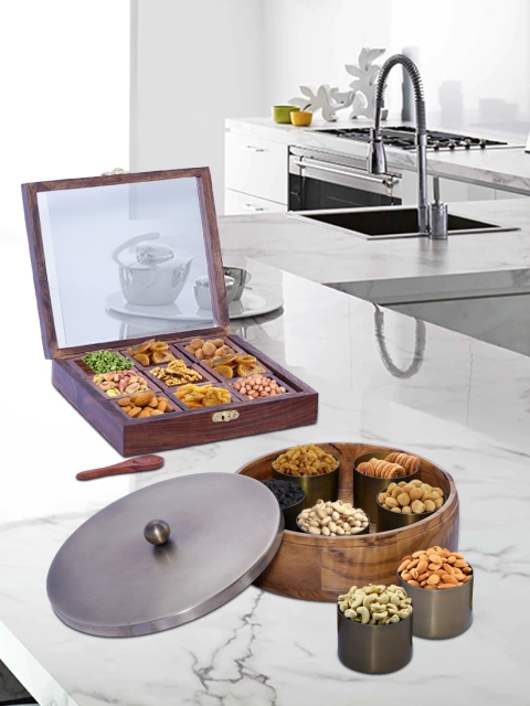 

nestroots Brown Wooden Masala Box Combo