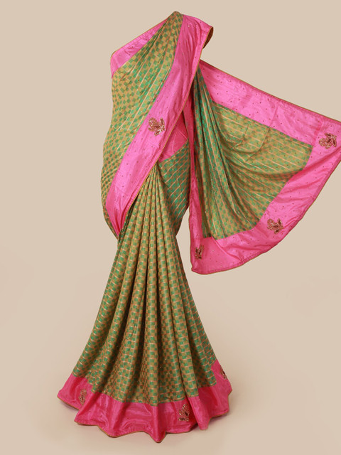 

Pothys Green & Pink Art Silk Checked Saree
