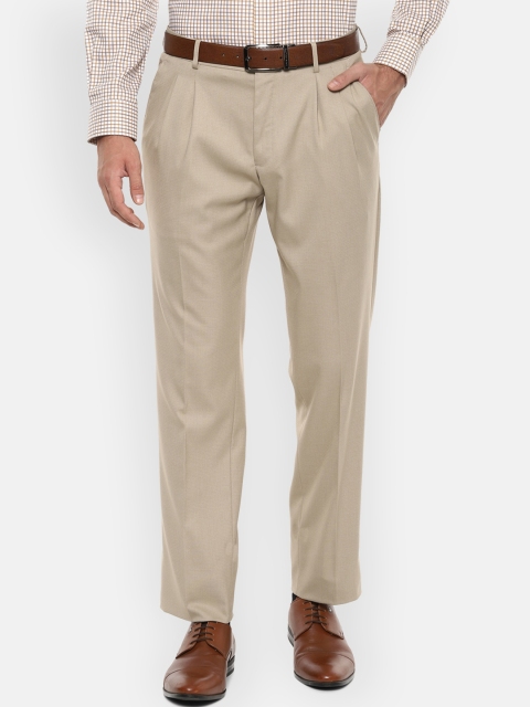 

Louis Philippe Men Beige Regular Fit Self Design Formal Trousers