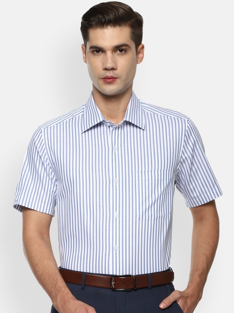 

Louis Philippe Men Blue & White Cotton Regular Fit Striped Formal Shirt