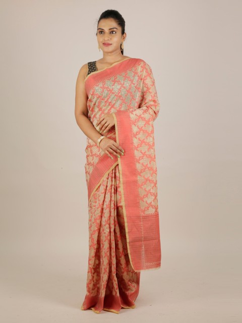 

Pothys Red & Beige Cotton Blend Printed Saree