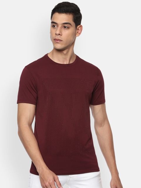 

V Dot Men Maroon Solid Round Neck Pure Cotton T-shirt