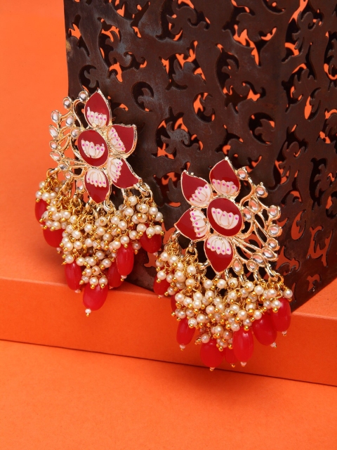 

Shining Diva Red & Gold-Toned Floral Studs