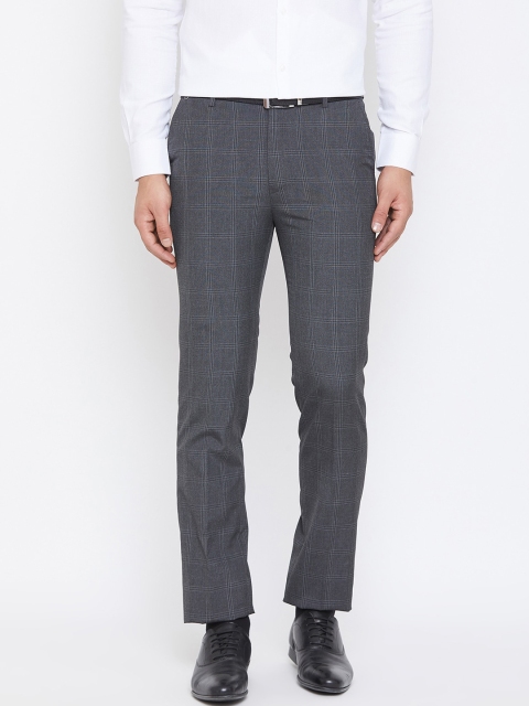 

Canary London Men Grey & Black Slim Fit Checked Formal Trousers