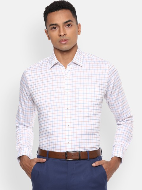 

Van Heusen Men White & Blue Checked Cotton Slim Fit Formal Shirt