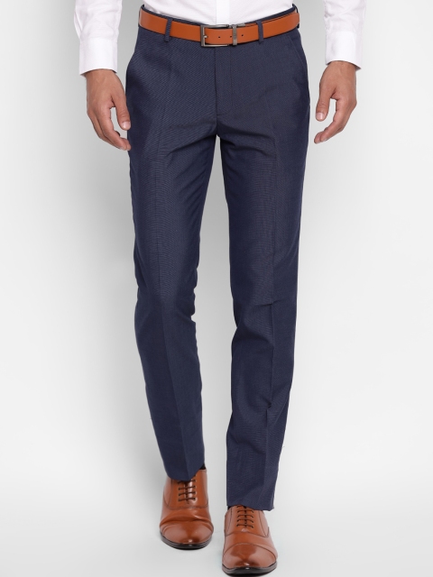 

Richlook Men Navy Blue Smart Slim Fit Self Design Formal Trousers