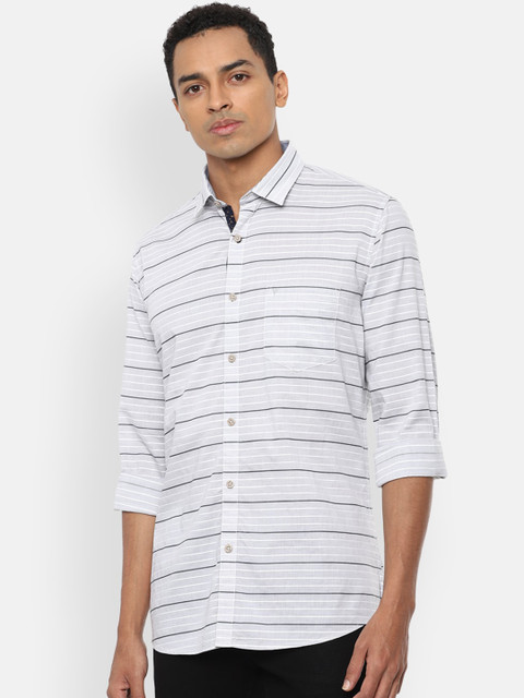 

Van Heusen Sport Men White Cotton Slim Fit Striped Casual Shirt