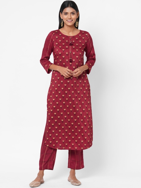 

Os Women Red & Yellow Printed Kurta with Trousers