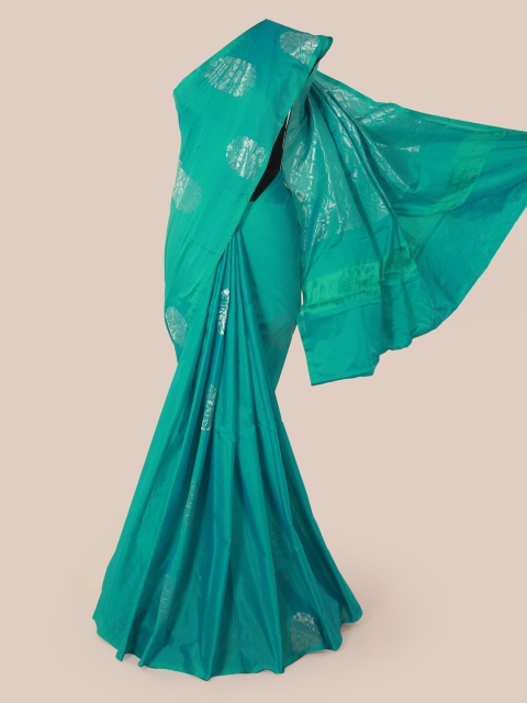 

Pothys Blue & Silver Ethnic Motifs Zari Woven Design Saree