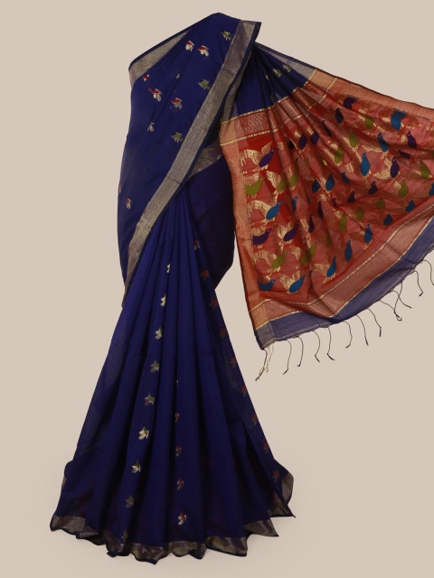 

Pothys Blue Woven Design Cotton Blend Saree