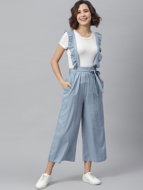 

StyleStone Women Blue & White Polka Dot Printed Pinafore Trouser Dungarees