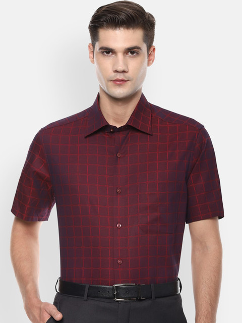 

Louis Philippe Men Maroon & Navy Blue Classic Fit Checked Dual-Tone Party Shirt