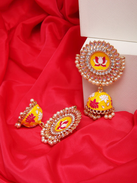 

Shining Diva Yellow Contemporary Jhumkas