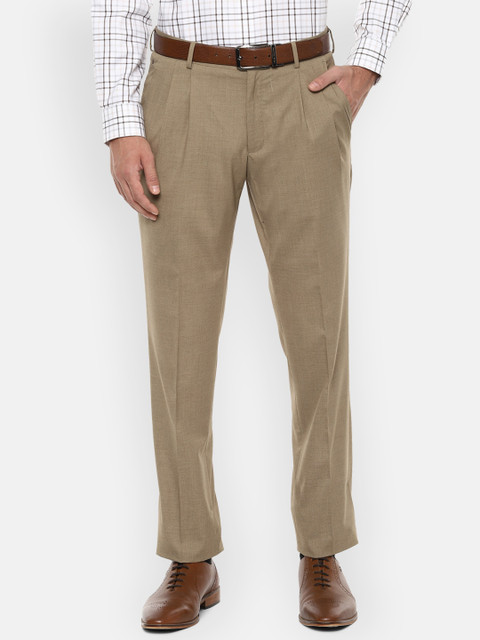 

Louis Philippe Men Beige Regular Fit Self Design Formal Trousers