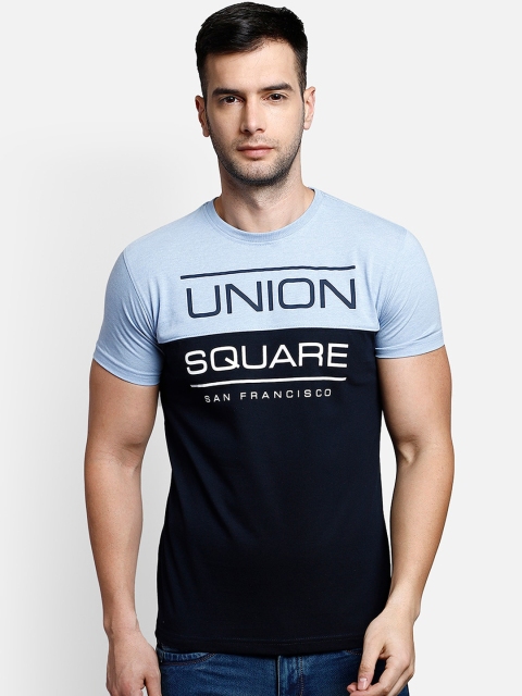 

COBB Men Blue & White Printed Round Neck T-shirt