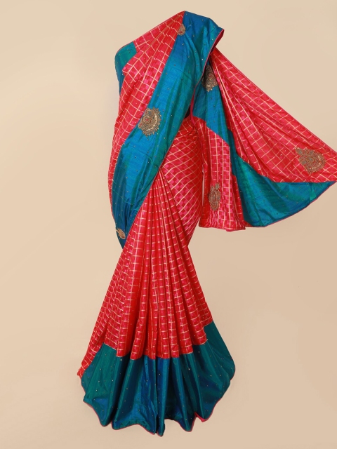 

Pothys Pink & Blue Art Silk Checked Saree