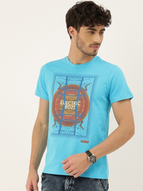 

QUANCIOUS Men Blue & Maroon Printed Round Neck Sustainable T-shirt