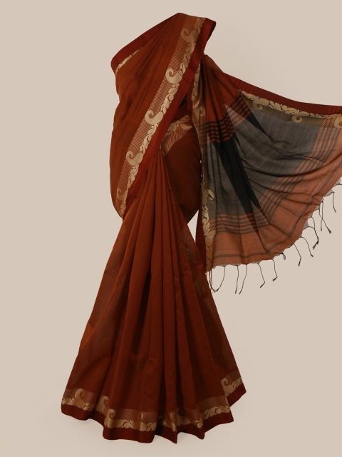 

Pothys Brown Solid Cotton Blend Saree