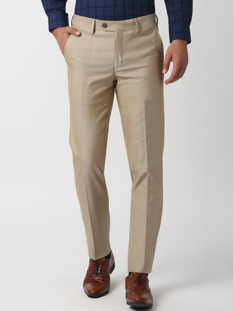 

Peter England Elite Men Beige Slim Fit Self Design Formal Trousers
