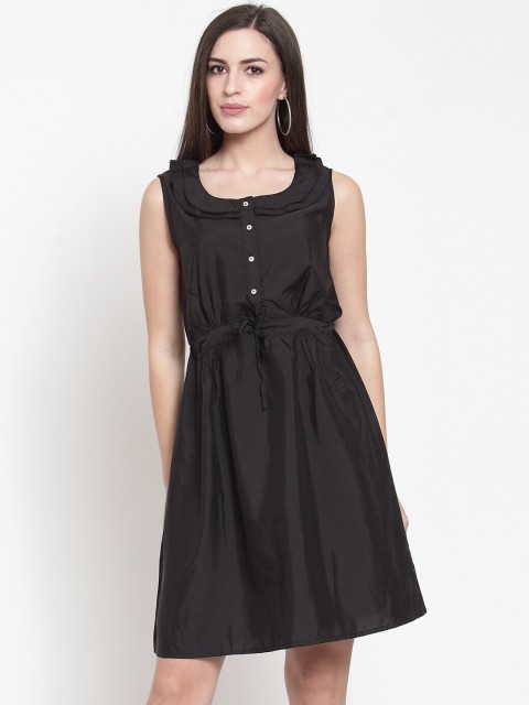 

Purple State Women Black Solid Fit and Flare Dress