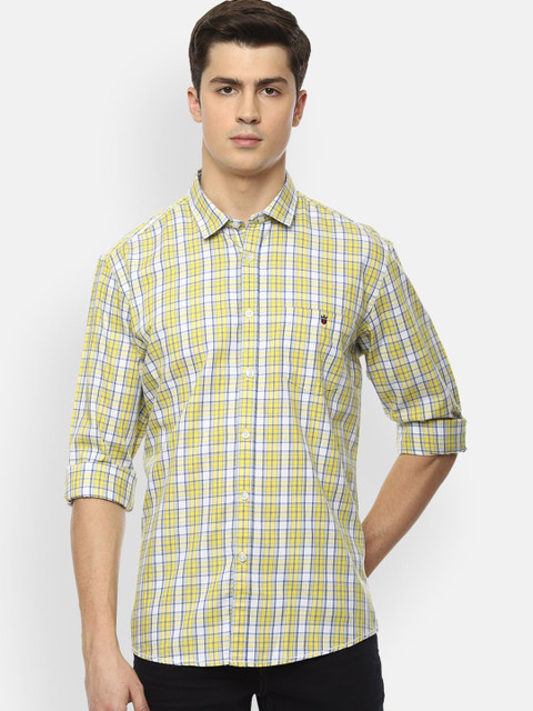 

Louis Philippe Jeans Men Yellow & White Slim Fit Checked Pure Cotton Casual Shirt