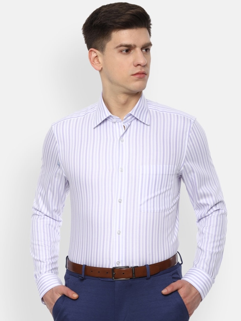 

Louis Philippe Permapress Men White & Purple Pure Cotton Regular Fit Striped Formal Shirt