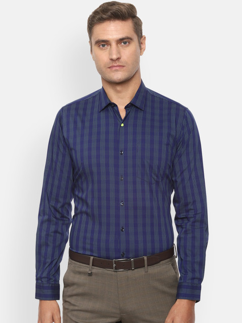 

Van Heusen Men Navy Blue & Green Slim Fit Checked Formal Shirt