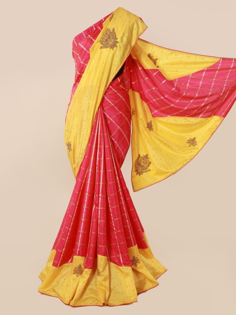 

Pothys Pink & Yellow Art Silk Colourblocked Saree