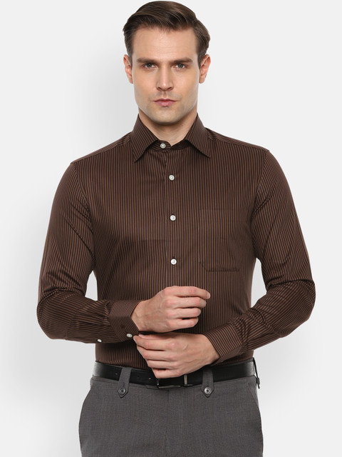 

Louis Philippe Men Brown & Mustard Regular Fit Striped Casual Shirt