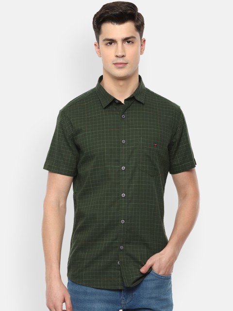 

Louis Philippe Sport Men Olive Green Pure Cotton Slim Fit Checked Casual Shirt