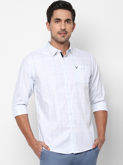 Allen Solly Men White & Blue Slim Fit Checked Casual Shirt