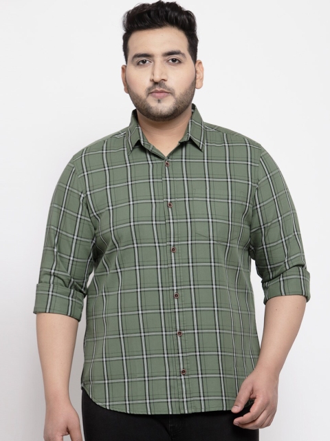 

plusS Men Olive Green Regular Fit Checked Casual Shirt