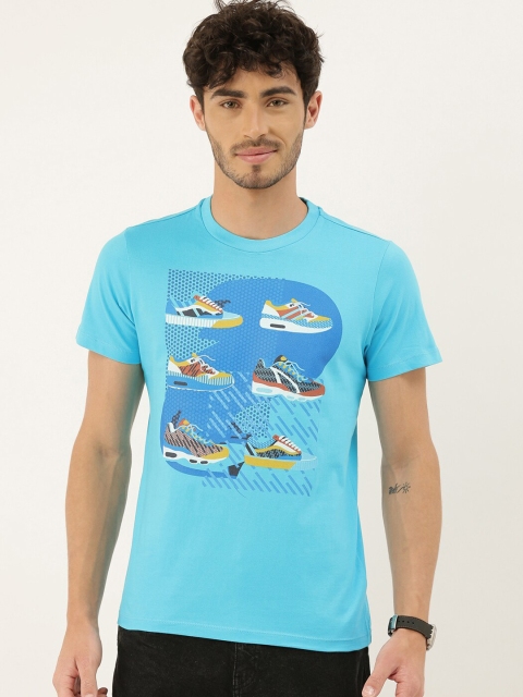 

QUANCIOUS Men Turquoise Blue Printed Organic Cotton Sustainable T-shirt